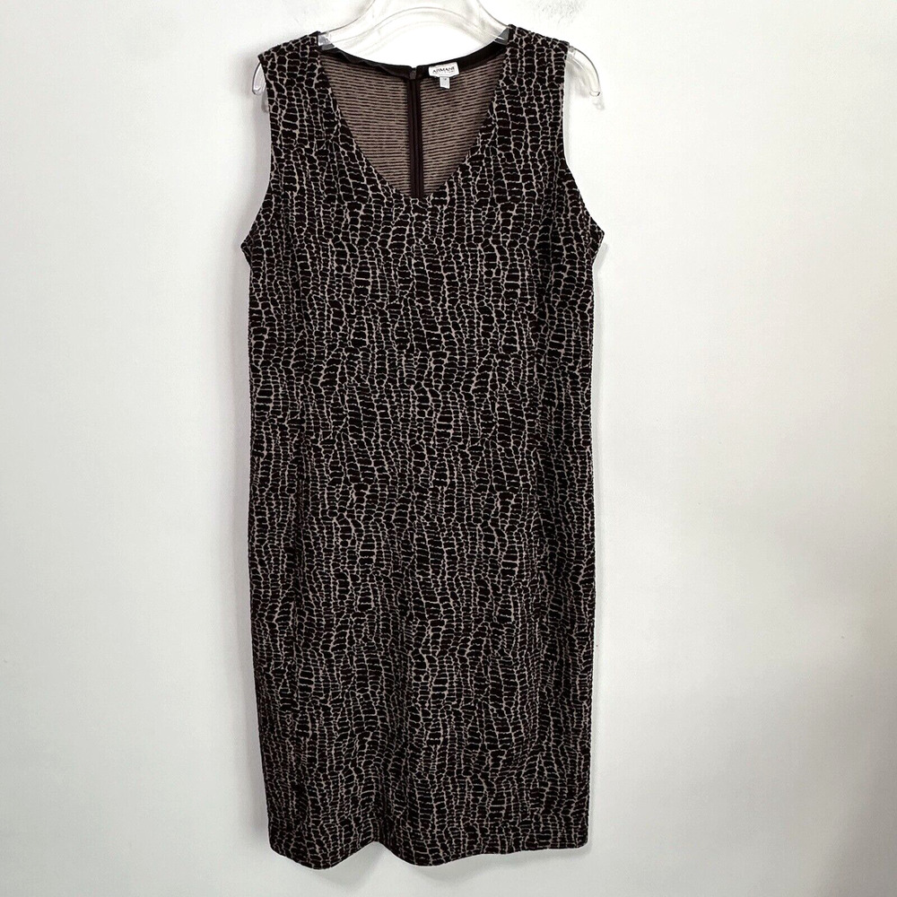 Armani Collezioni Dress 12 Sheath‎ Sleeveless Animal Textured Knit Party FLAW